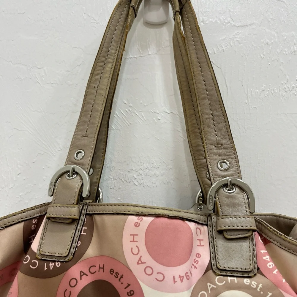 Coach Pink and Brown Circle Pattern Shoulder Bag - Picture 6 of 14
